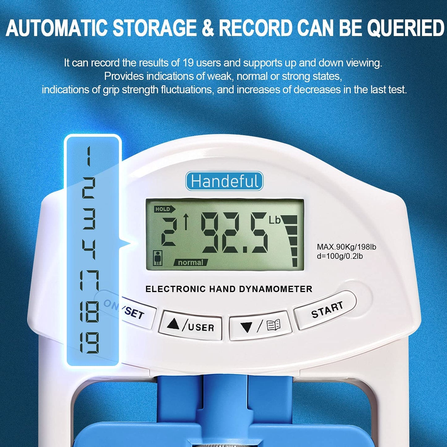 Grip Strength Tester, Hand Grip Dynamometer, Electronic Handgrip Testing for Sports Home School Use