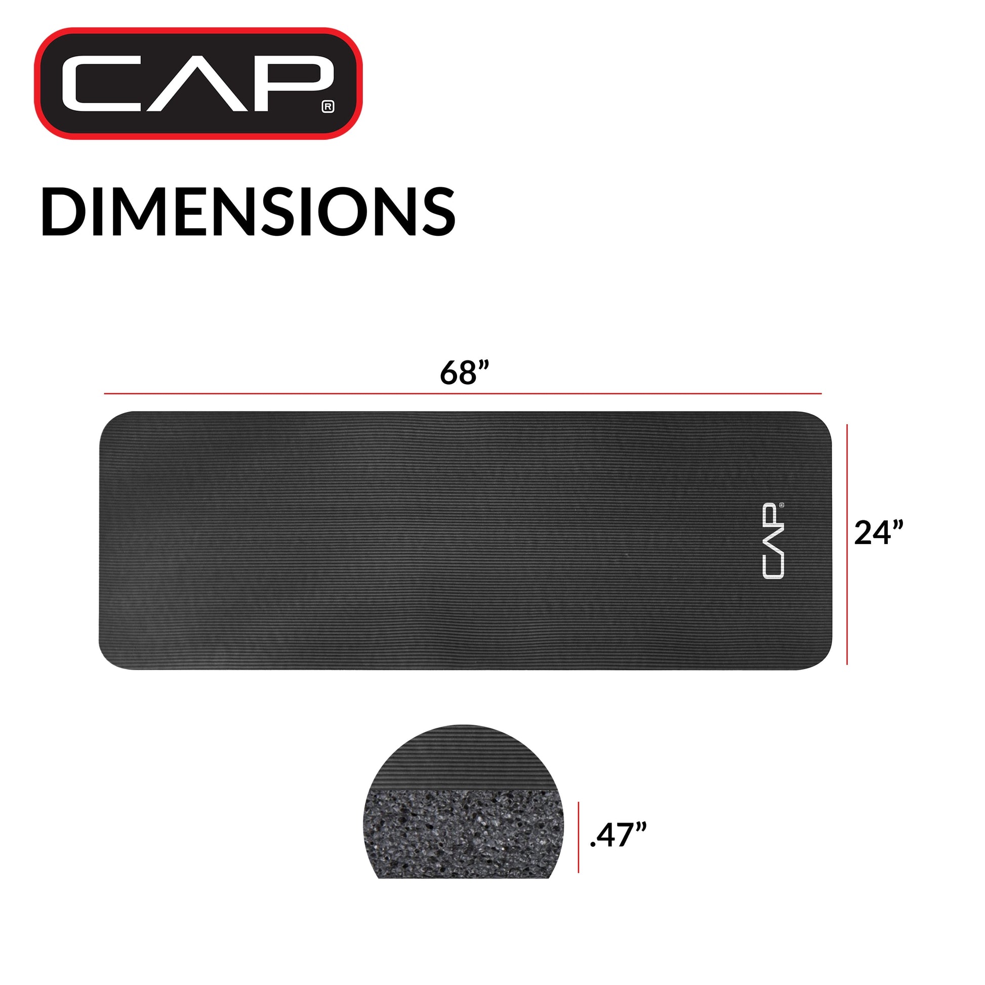 High Density NBR Exercise Mat with Carry Strap, Size: 68Inx24Inx.47In (12Mm Thick) Black